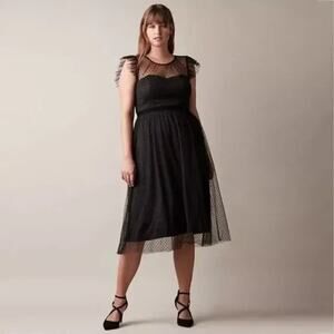 Jason Wu Black Flocked Dot Illusion Mesh Short Sleeves Midi Party Dress Size 14